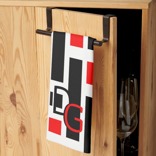 Vintag Chic Retro Red Black Geometric Design Geschirrtuch (Drittel gefaltet)