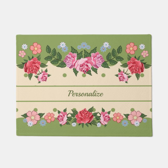 Vintag-Chic-Rose Blumengarten Grüne Folies Fußmatte (Vorderseite)