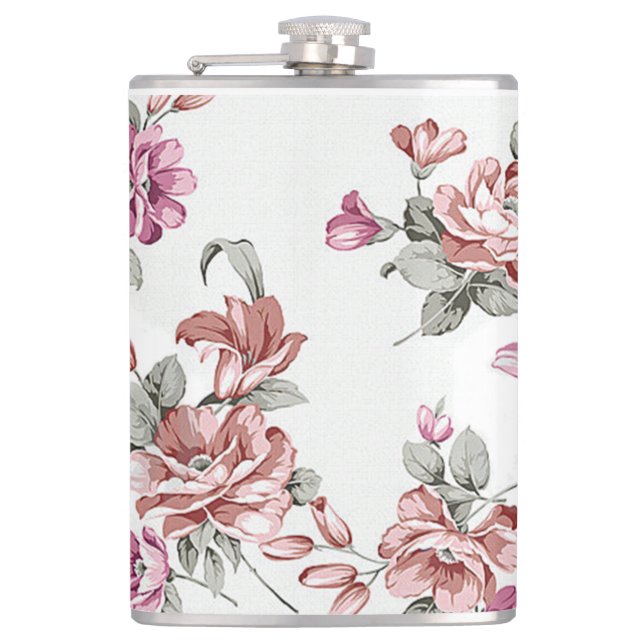 Vintag Chic Shabby Girly Blume Flachmann (Vorderseite)