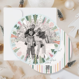 Vintag Chic Weihnachtsbaum Foto BLAU Rosa Runde Feiertagskarte