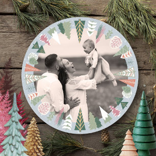 Vintag Chic Weihnachtsbaum Foto GRAY green Round Feiertagskarte