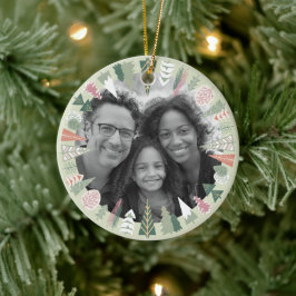 Vintag Chic Weihnachtsbaum Foto GREEN Rosa Runde Keramik Ornament