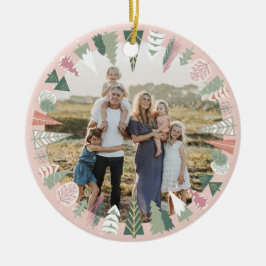 Vintag Chic Weihnachtsbaumen Familien Foto PINK Keramik Ornament
