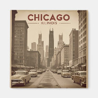 Vintag Chicago Illinois City Skyline Retro Travel