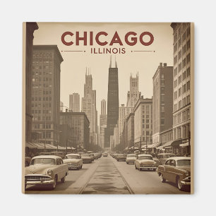 Vintag Chicago Illinois City Skyline Retro Travel Magnet