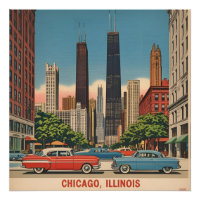 Vintag Chicago Illinois City Skyline Retro Travel