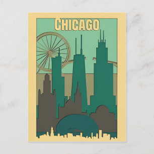 Vintag Chicago Illinois City Skyline Retro Travel Postkarte