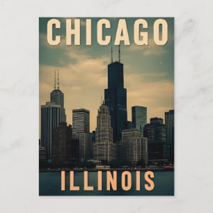 Vintag Chicago Illinois City Skyline Retro Travel Postkarte