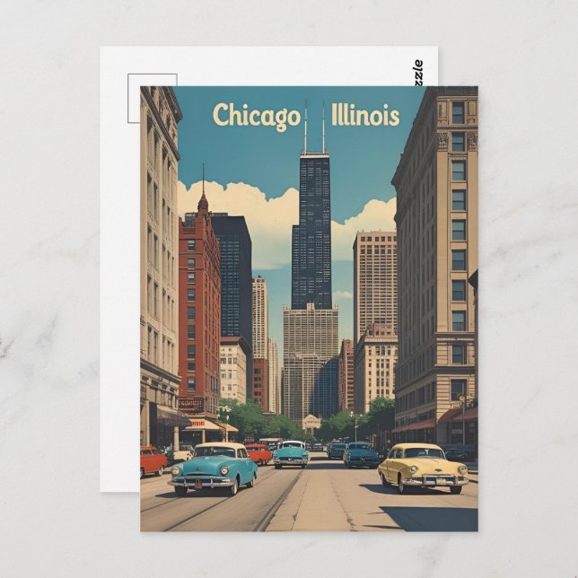 Vintag Chicago Illinois City Skyline Retro Travel Postkarte (Vorne/Hinten)