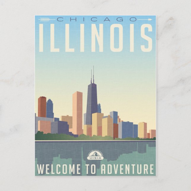 Vintag Chicago Illinois City Skyline Retro Travel Postkarte (Vorderseite)