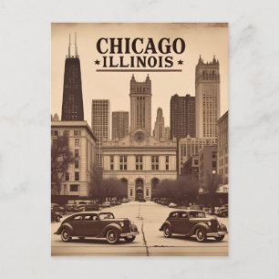 Vintag Chicago Illinois City Skyline Retro Travel Postkarte