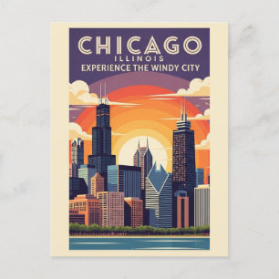Vintag Chicago Illinois City Skyline Retro Travel Postkarte