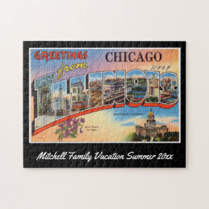 Vintag Chicago Illinois Postcard Family Souvenir Puzzle