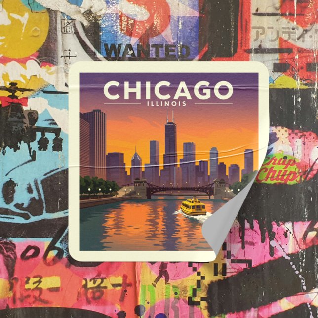Vintag Chicago Illinois Quadratischer Aufkleber (Von Creator hochgeladen)
