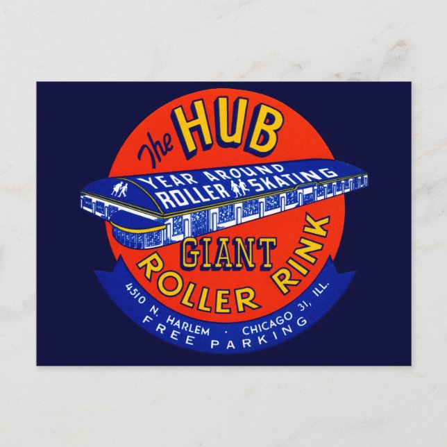 Vintag Chicago Roller Rink Postkarte (Vorderseite)