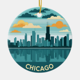 Vintag Chicago Skyline Keramik Ornament