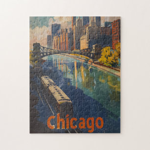 Vintag Chicago Travel Poster Puzzle