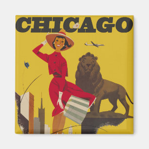 Vintag Chicago USA Air Travel Advertisement Magnet