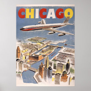 Vintag Chicago USA Air Travel Advertisement Poster