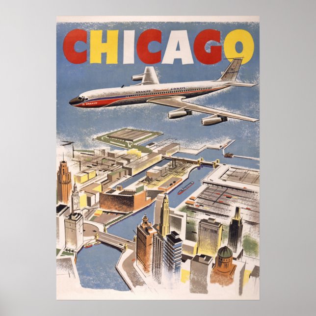 Vintag Chicago USA Air Travel Advertisement Poster (Vorne)