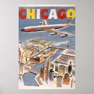 Vintag Chicago USA Air Travel Advertisement Poster