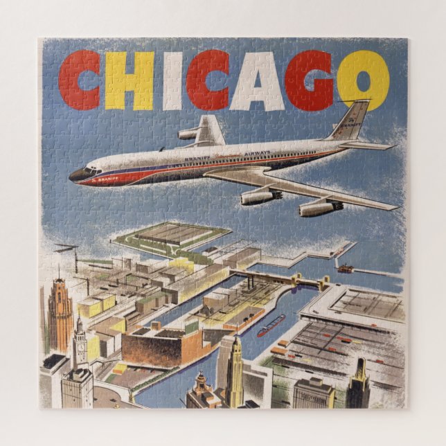 Vintag Chicago USA Air Travel Advertisement Puzzle (Vertikal)