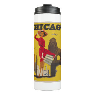 Vintag Chicago USA Air Travel Advertisement Thermosbecher