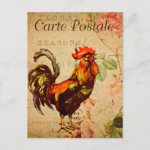 Vintag Chicken Hen Rooster - Französisch Postkarte