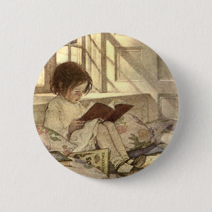 Vintag Child Reading a Book, Jessie Willcox Smith Button