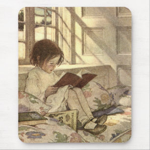Vintag Child Reading a Book, Jessie Willcox Smith Mousepad