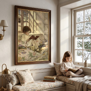 Vintag Child Reading a Book, Jessie Willcox Smith Poster