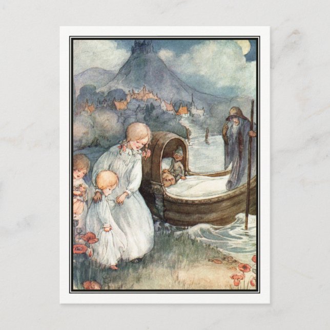 Vintag Children and Ferry von Anne Anderson Postkarte (Vorderseite)