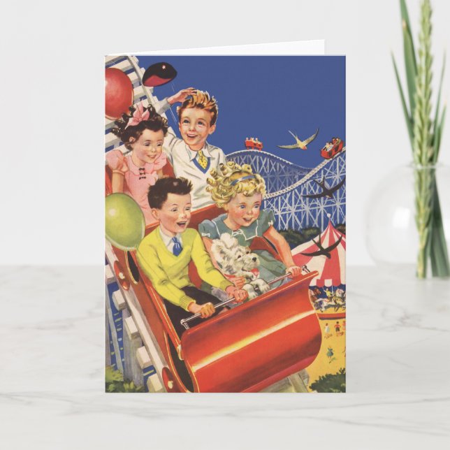 Vintag Children Balloons Dog Roller Untersetzer Ri Karte (Vorderseite)