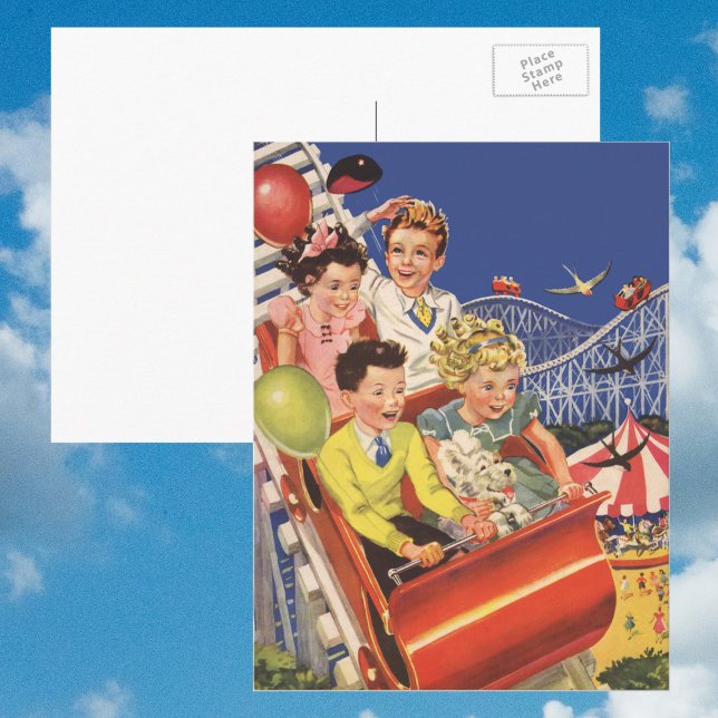 Vintag Children Balloons Dog Roller Untersetzer Ri Postkarte (Von Creator hochgeladen)
