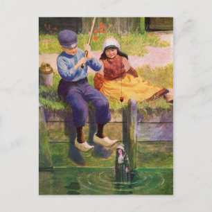 Vintag Children Gone Fishin' Postkarte