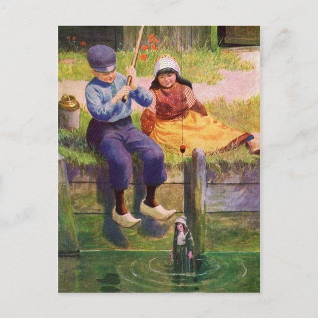Vintag Children Gone Fishin' Postkarte (Vorderseite)