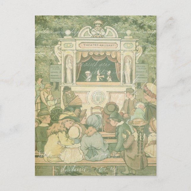 Vintag Children Storybook Puppet Show Collage Postkarte (Vorderseite)