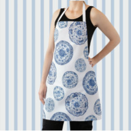 Vintag Chinoiserie Blau Weiße Antike Teller Schürze