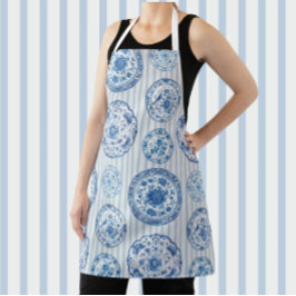 Vintag Chinoiserie Blau Weiße Antike Teller Schürze