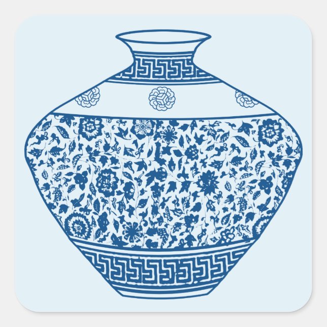 Vintag Chinoiserie Vase Ginger Jar Quadratischer Aufkleber (Vorderseite)