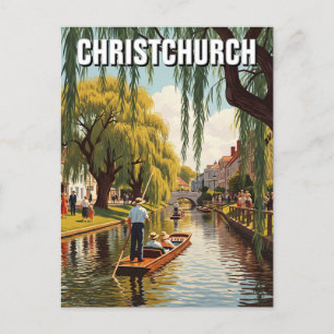 Vintag Christchurch Neuseeland Avon River Postkarte