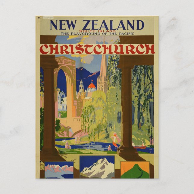 Vintag Christchurch New Zealand Travel Postkarte (Vorderseite)