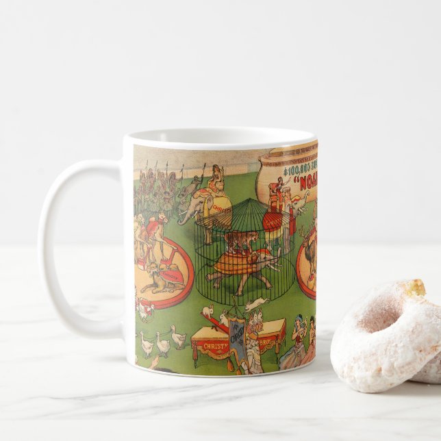 Vintag Christy Brothers Wild Animal Circus Poster Kaffeetasse (Mit Donut)