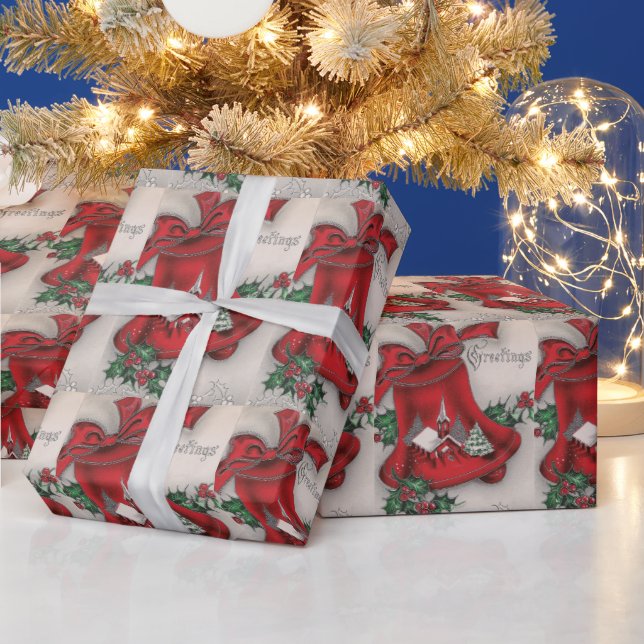 Vintag Church Bell Weihnachtsgrüße Geschenkpapier (Feiertage)