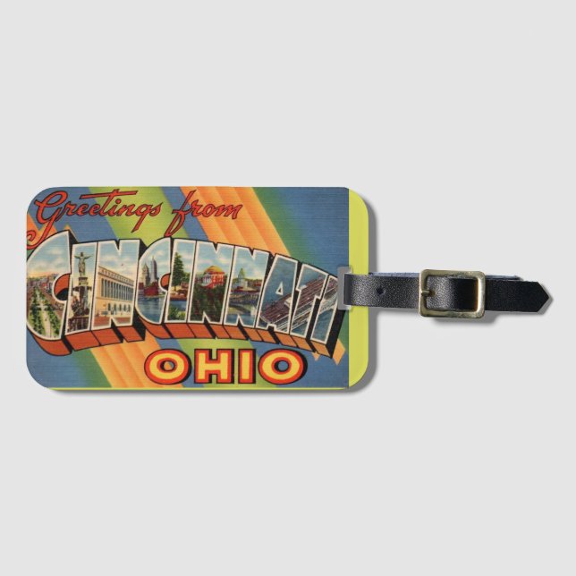 Vintag Cincinnati Greeting Gepäckanhänger (Vorderseite (Horizontal))