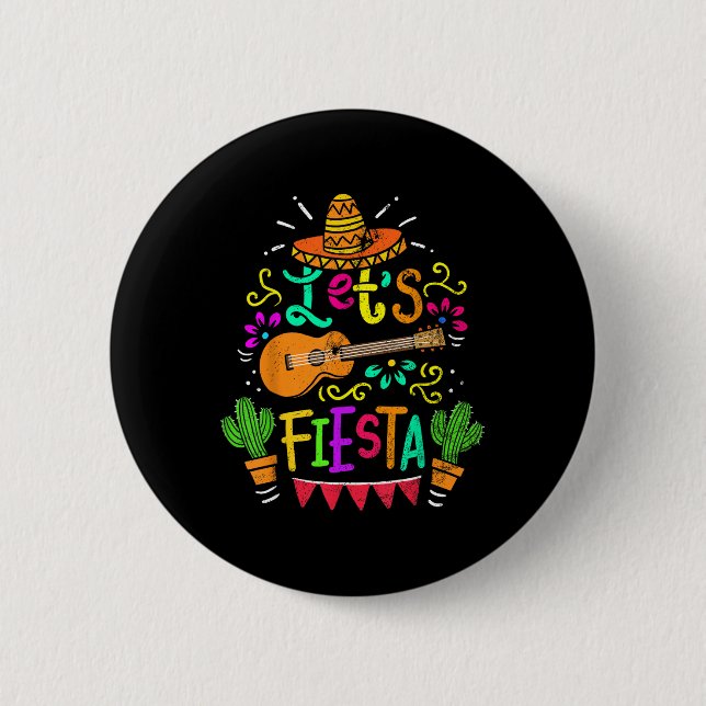 Vintag Cinco De Mayo Cactus Sombrero Guitar Button (Vorderseite)
