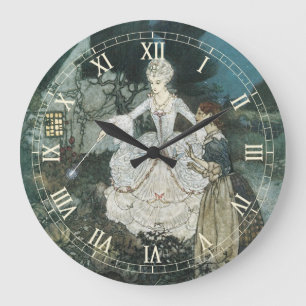 Vintag Cinderella Fairy Godmutter von Edmund Dulac Große Wanduhr