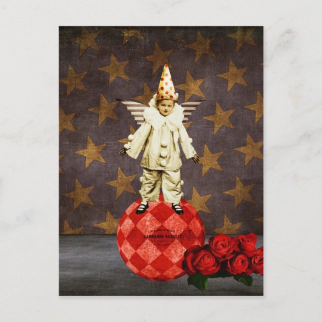 Vintag Circus Angel Clown Postkarte (Vorderseite)