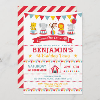 Vintag Circus Geburtstagskarneval Kleintiere Einladung