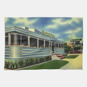 Vintag Classic 50er Retro Restaurant Pelican Diner Geschirrtuch